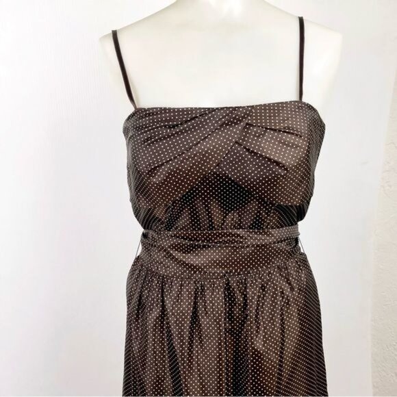 BCBG Paris Brown/white polka dot pleated dress size 8 - Picture 7 of 8